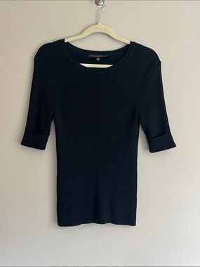 White House Black Market ribbed elbow-sleeve knit black sweater size medium